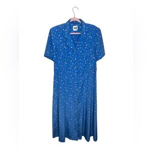 Vintage Leslie Fay Short Sleeved Blue Button Down Patterned Dress Size 16